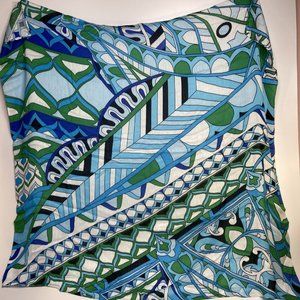 Vintage Scarf Peacock Colors Bohemian Large 34x36" Boho Geometric Print